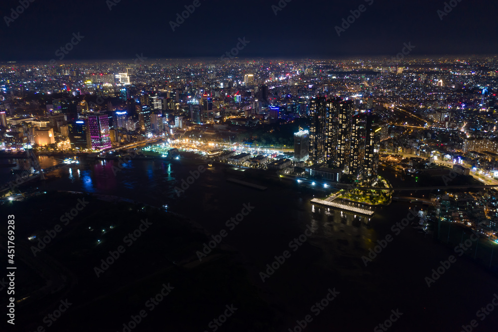 Fototapeta premium Beautiful night city, cityscape of Ho Chi Minh city, Vietnam