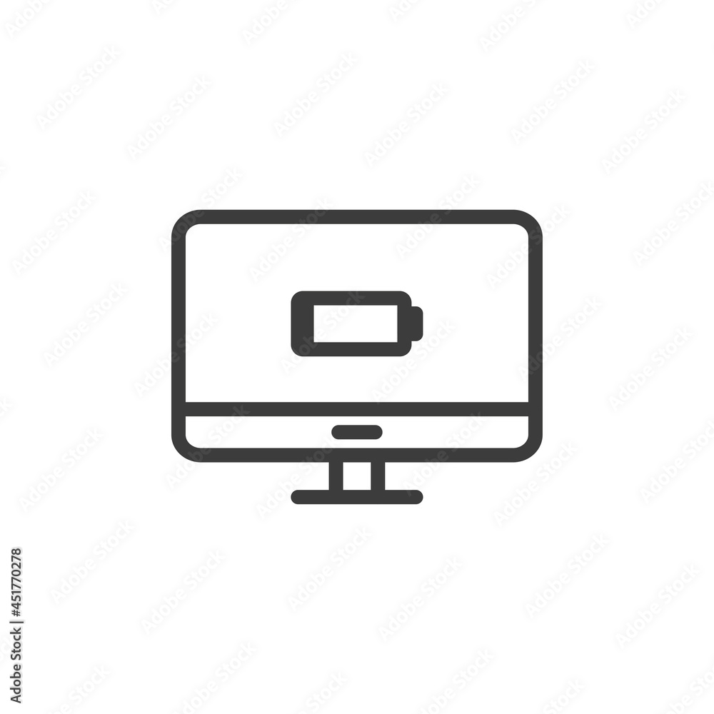 Fototapeta premium Desktop computer with low battery icon.