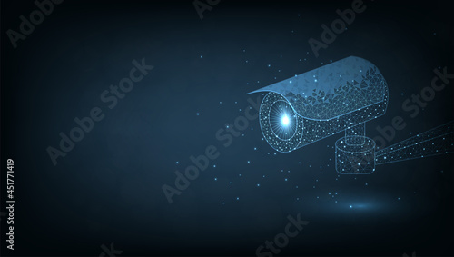 CameraTechnology Safety Concept.Camera vector low poly wireframe mesh design on dark blue background, Security system, CCTV Security concept.