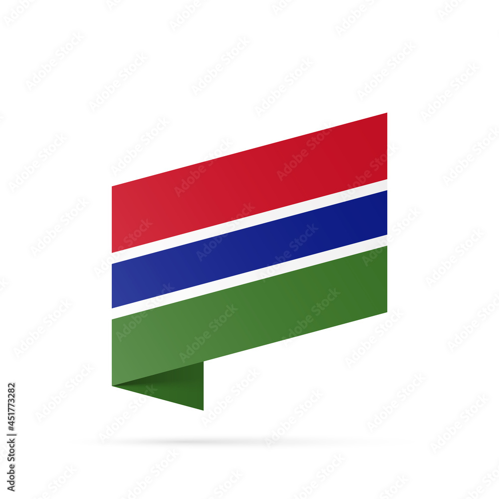 Gambia flag state symbol isolated on background national banner. Greeting card National Independence Day of the Republic of The Gambia. Illustration banner with realistic state flag. Gambia flag state symbol isolated on background national banner. Greeting card National Independence Day of the Republic of The Gambia. Illustration banner with realistic state flag.