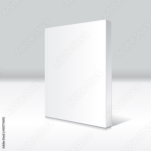 Blank white standing thin softcover book or magazine mockup template.