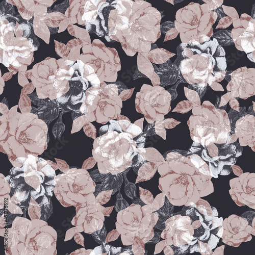 Watercolor flower background. Hand painted seamless pattern. Modern floral textile for spring summer home decor. Decorative style colorful nature all over print