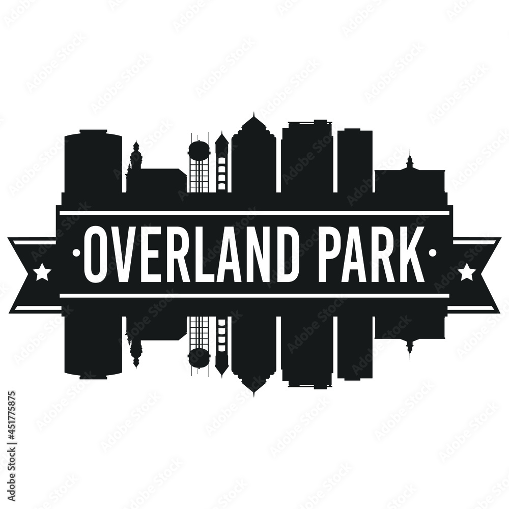 Obraz premium Overland Park Kansas Skyline. Banner Vector Design Silhouette Art. Cityscape Travel Monuments.