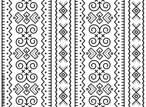 Slovak tribal folk art vector seamless geometric pattern, retro decor inspired by traditional painted houses from village Cicmany in Zilina region, Slovakia
 photo