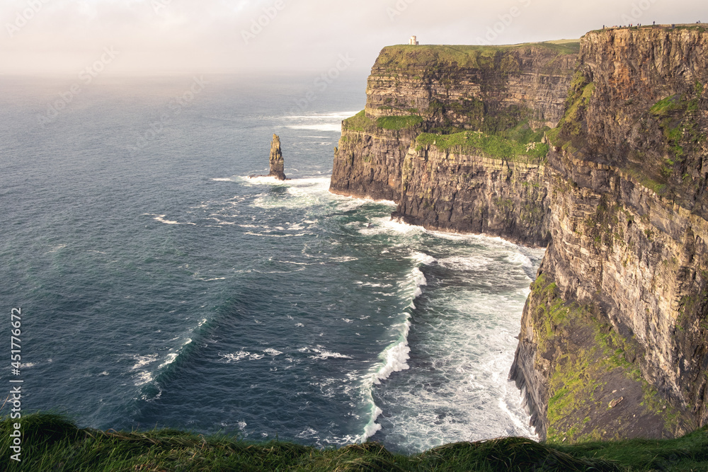 Beautiful sunlight on amazing landforms on Cliffs of Moher, Ireland