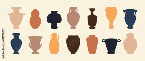 Ceramic vase. Old antic vessel and earthenware pottery, ancient jugs and pots decorative elements. Vector