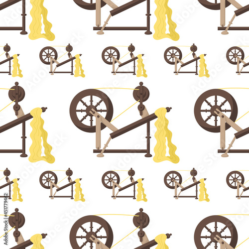 Seamless pattern with flat spinning wheels on white.