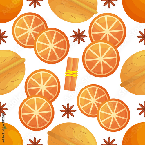 Seamless pattern with flat Christmas treats on white.