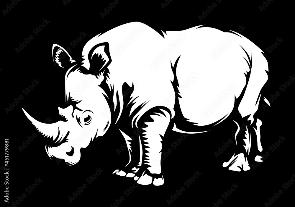 Fototapeta premium Rhino in black and white style background. Modern vector illustration. Abstract background. Isolated vector illustration. Endangered animal.