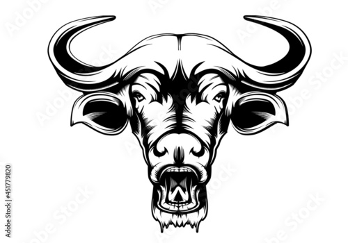 Cape buffalo hunting logo. Buffalo isolated vector. Catle farm modern emblem.