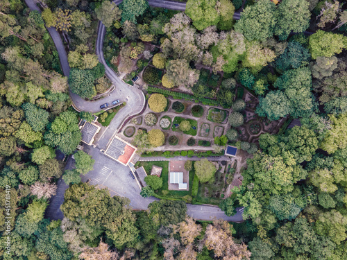 Aerial view of the garden inside Pena Palace castle among the forest trees, SIntra, Lisbon, Portugal photo