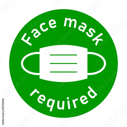 Face Mask Required Sign Round Coronavirus Covid-19 Warning Sticker or Adhesive Icon. Vector Image.