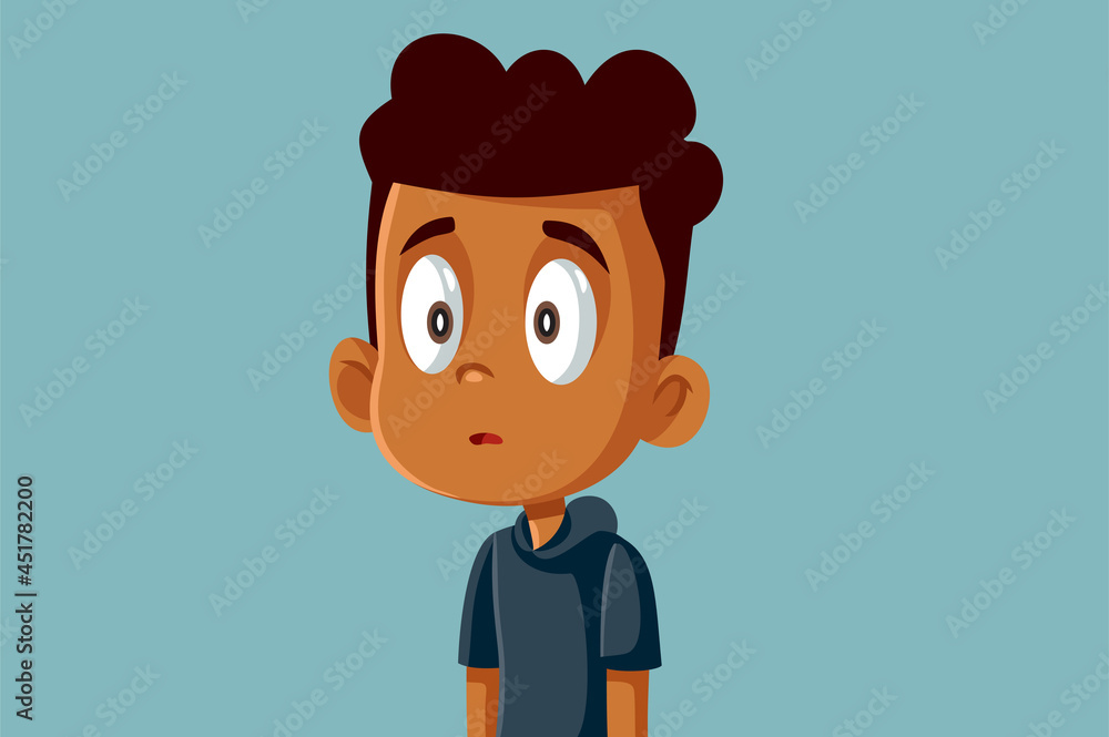 Funny Surprised African Boy Being Shy Vector Cartoon