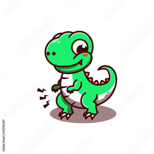 Cute dinosaur tyrex with smiling face vector cartoon illustration. Cartoon flat style dinosaur. Mascot design.