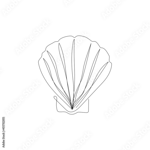 Continuous one line drawing of seashell. Minimalistic art, logo concept. Vector illustration.