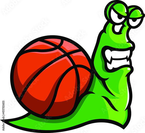 Masculine Aggressive Snail Brings A Basketball Ball as its Shell Sport Mascot Design