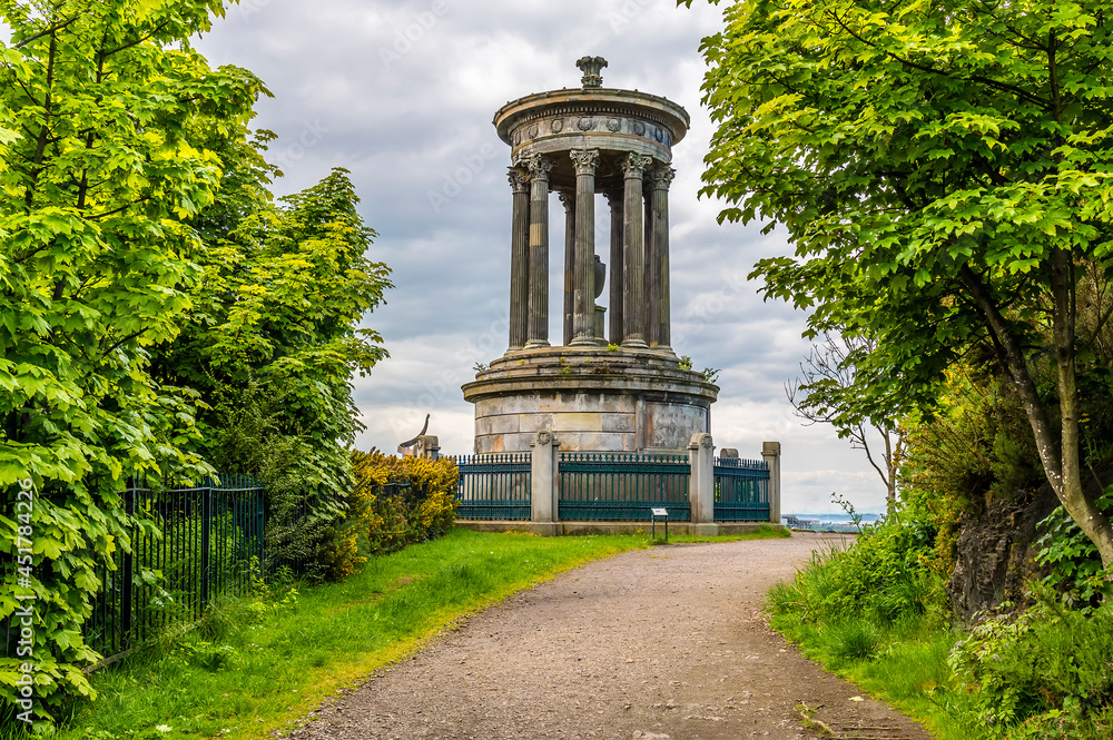 A view towards the top of Calton Hill in Edinburgh, Scotland on a summers day