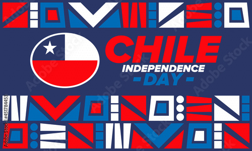 Chile Independence Day. Happy national holiday Fiestas Patrias. Freedom day. Celebrate annual in September 18. Chile flag. Patriotic chilean design. Poster, card, banner, template, background. Vector