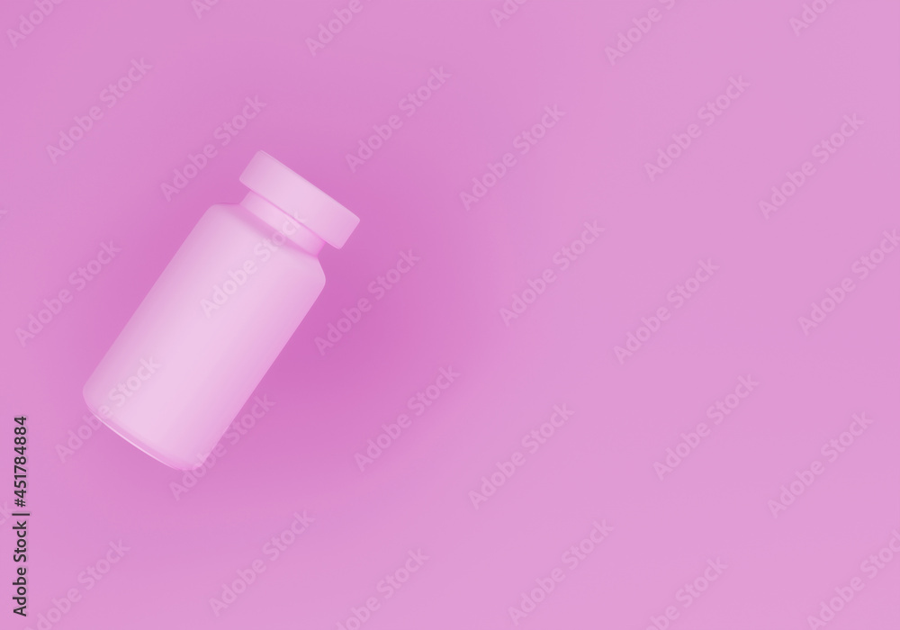 3d rendering vaccine bottle isolated on pink with empty space 3d rendering vaccine bottle isolated on pink with empty space