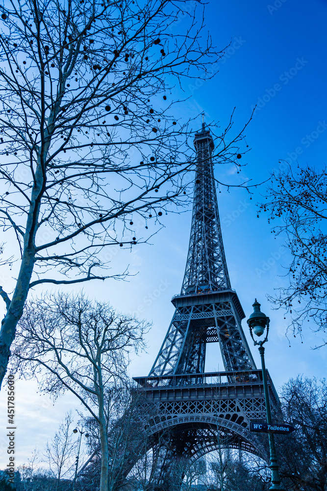 フランス　パリのシャン・ド・マルス公園から見えるエッフェル塔