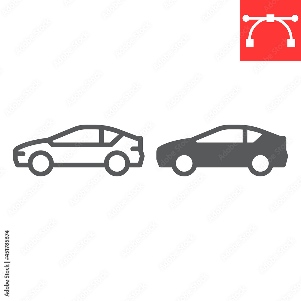Obraz premium Car line and glyph icon, transportation and vehicle, automobile vector icon, vector graphics, editable stroke outline sign, eps 10