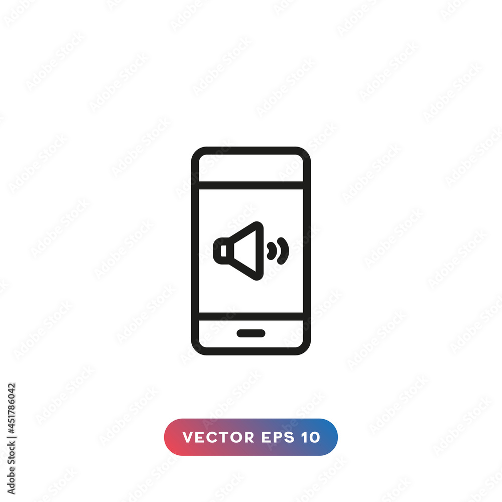 Phone with loudspeaker icon on white background. Phone with loudspeaker icon on white background.