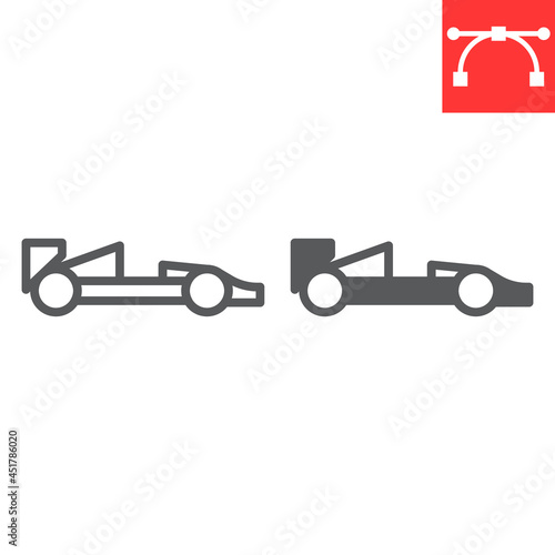 Race car line and glyph icon, transportation and vehicle, racing car vector icon, vector graphics, editable stroke outline sign, eps 10