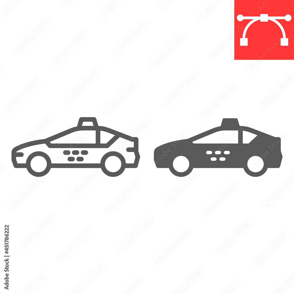 Taxi car line and glyph icon, transportation and vehicle, taxi vector icon, vector graphics, editable stroke outline sign, eps 10