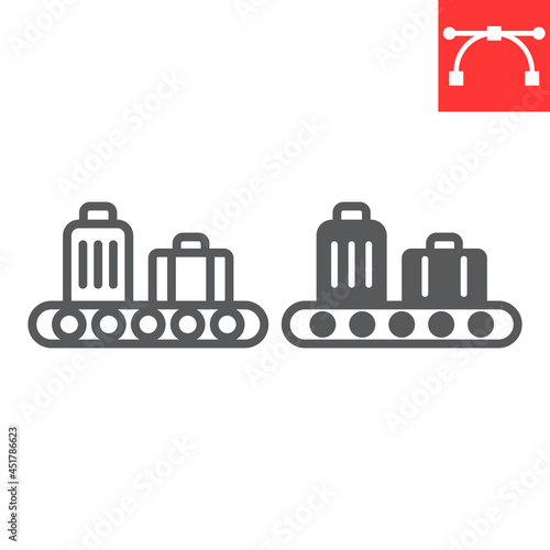 Baggage claim line and glyph icon, airport and luggage, baggage claim vector icon, vector graphics, editable stroke outline sign, eps 10