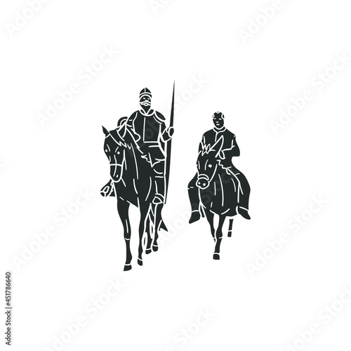 Don Quijote y Sancho Panza Icon Silhouette Illustration. Spanish Literature Vector Graphic Pictogram Symbol Clip Art. Doodle Sketch Black Sign. photo