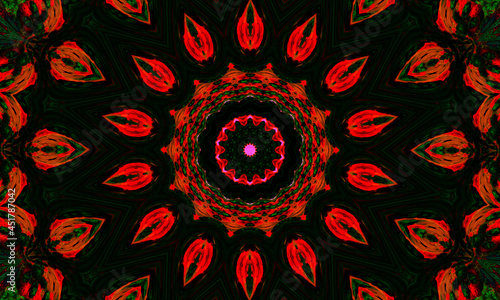 Digital visualization of a vampire sign. Bloddy kaleidoscope. photo