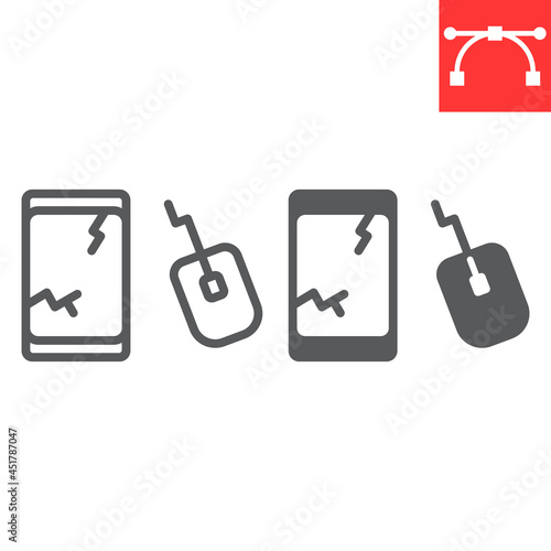 E-waste line and glyph icon, recycle and mouse, electronic waste vector icon, vector graphics, editable stroke outline sign, eps 10