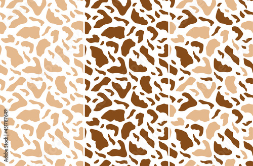 Set of seamless patterns in abstract style. Brown, beige spots on a light background for design. Vector illustration