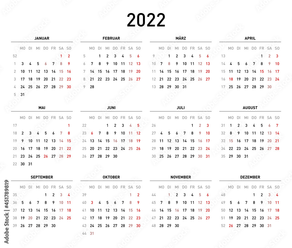 Kalender 2022 Stock Vector | Adobe Stock