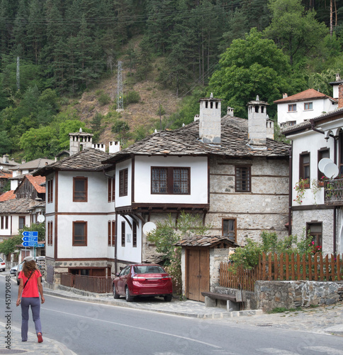 The stone houses of village of Shiroka Laka in the Rhodope Mountains in Bulgaria photo