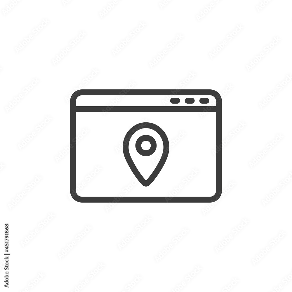 Web browser page with map pin icon. Location or navigation sign Web browser page with map pin icon. Location or navigation sign
