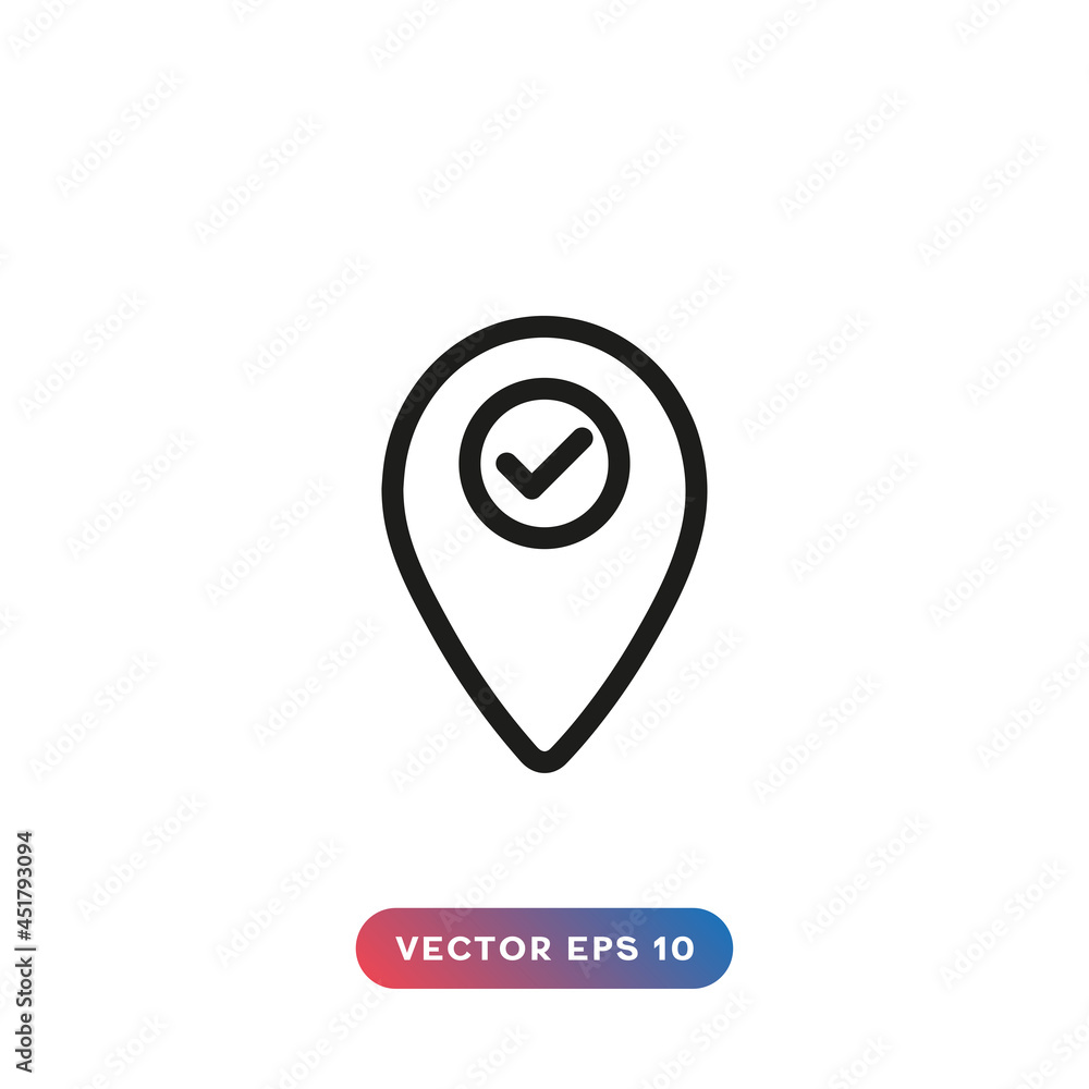 Map pin with check mark icon. Verified location symbol. Map pin with check mark icon. Verified location symbol.