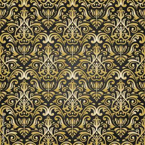 Classic seamless black and golden pattern. Damask orient ornament. Classic vintage background. Orient ornament for fabric, wallpaper and packaging