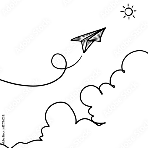 Set of doodle paper plane icon. Hand drawn Paper airplane. vector illustration.