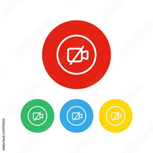 Set of 4 colorful icons. Unavailable video camera icon on white background.