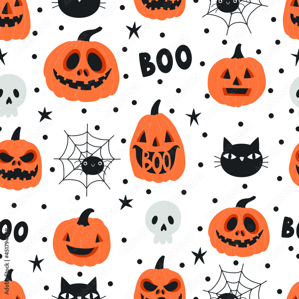 Vector seamless pattern for halloween with pumpkin on white background Vector seamless pattern for halloween with pumpkin on white background