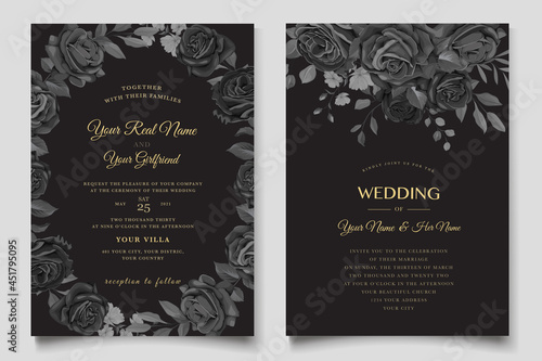 hand drawn black roses invitation card set