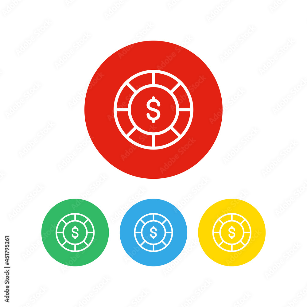 Set of 4 colorful icons. Poker chip icon with white background Set of 4 colorful icons. Poker chip icon with white background