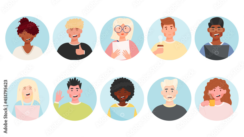 Diverse group of people avatars set. Vector illustration. Diverse group of people avatars set. Vector illustration.
