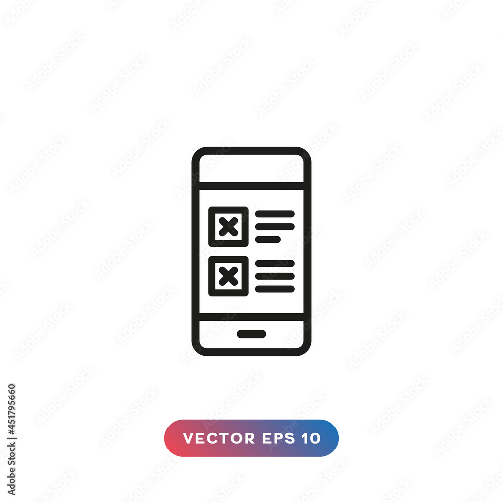 Smartphone with checklist icon. Phone and checkmark symbols Smartphone with checklist icon. Phone and checkmark symbols