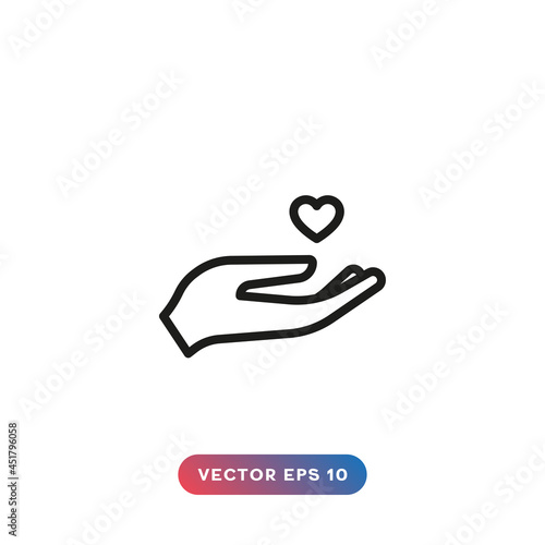 Heart in hand icon. Symbol icon for health care, love, family, nonprofit organizations photo