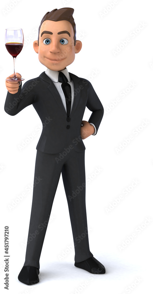 Fun 3D illustration of a cartoon character with a glass of wine Fun 3D illustration of a cartoon character with a glass of wine