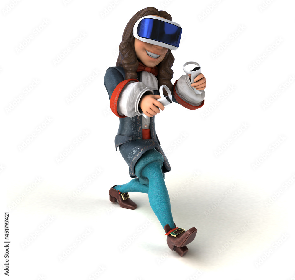 Fun 3D Illustration of a baroque gentleman with a VR Helmet Fun 3D Illustration of a baroque gentleman with a VR Helmet