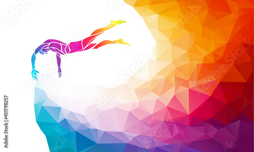 Creative silhouette of swimmer. Swimming vector illustration or banner template in trendy abstract colorful polygon style with rainbow back