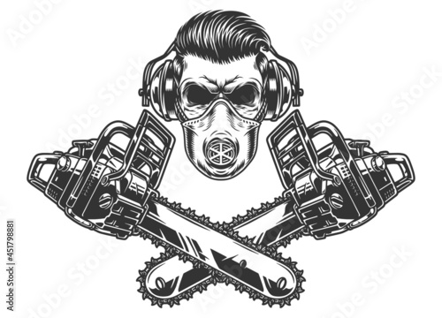 Vintage monochrome concept of lumberjack skull